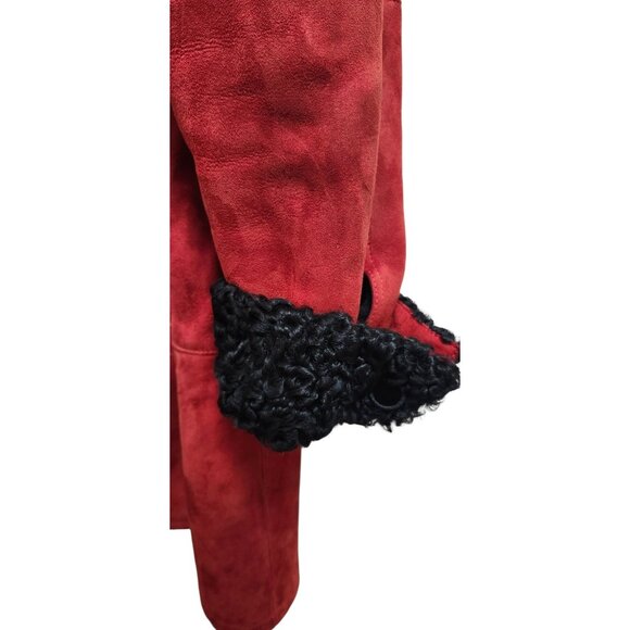Vintage Red Suede Coat with Black Fur Trim Women’s Winter Jacket Size 40 - Picture 10 of 16